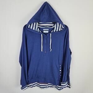 Columbia Omni Wick Hooded Long Sleeve Henley Womens XL Blue Striped Active